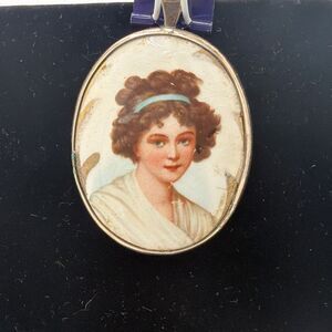 Antique Brass Brooch Pendant Hand Painted Lady Portrait on Porcelain Ruby Lane